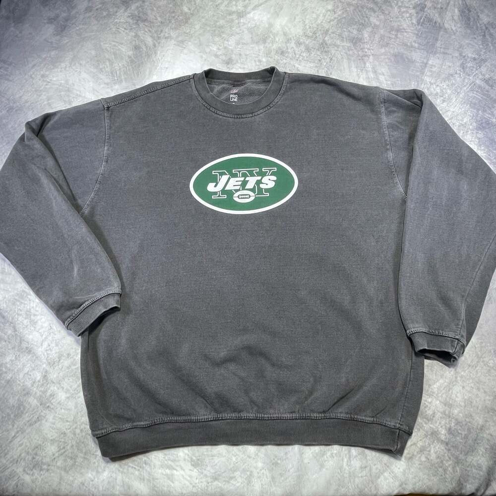 NFL Pro Line New York Jets Gray Crewneck Sweatshirt XL Vintage Wash